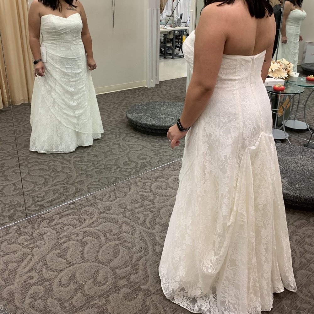 Gently Used Light Ivory Lace Overlay Strapless Wedding Gown